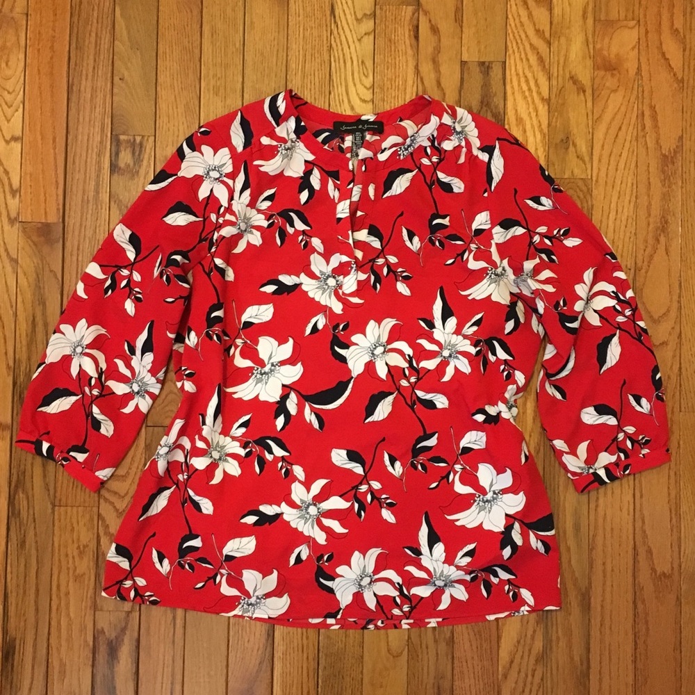 Red Floral Jasmine & Juliana Blouse